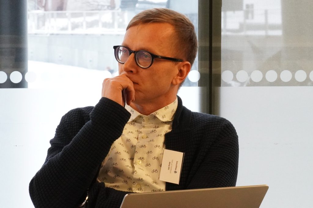 Jani Erola listens to a presentation during the kick-off meeting of the Mapineq project.