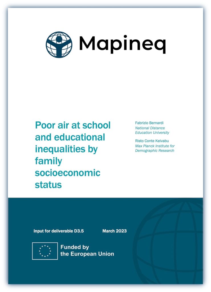 Front page of the publication 'Poor air at school and educational inequalities by family socioeconomic status' by Fabrizio Bernardi and Risto Conte